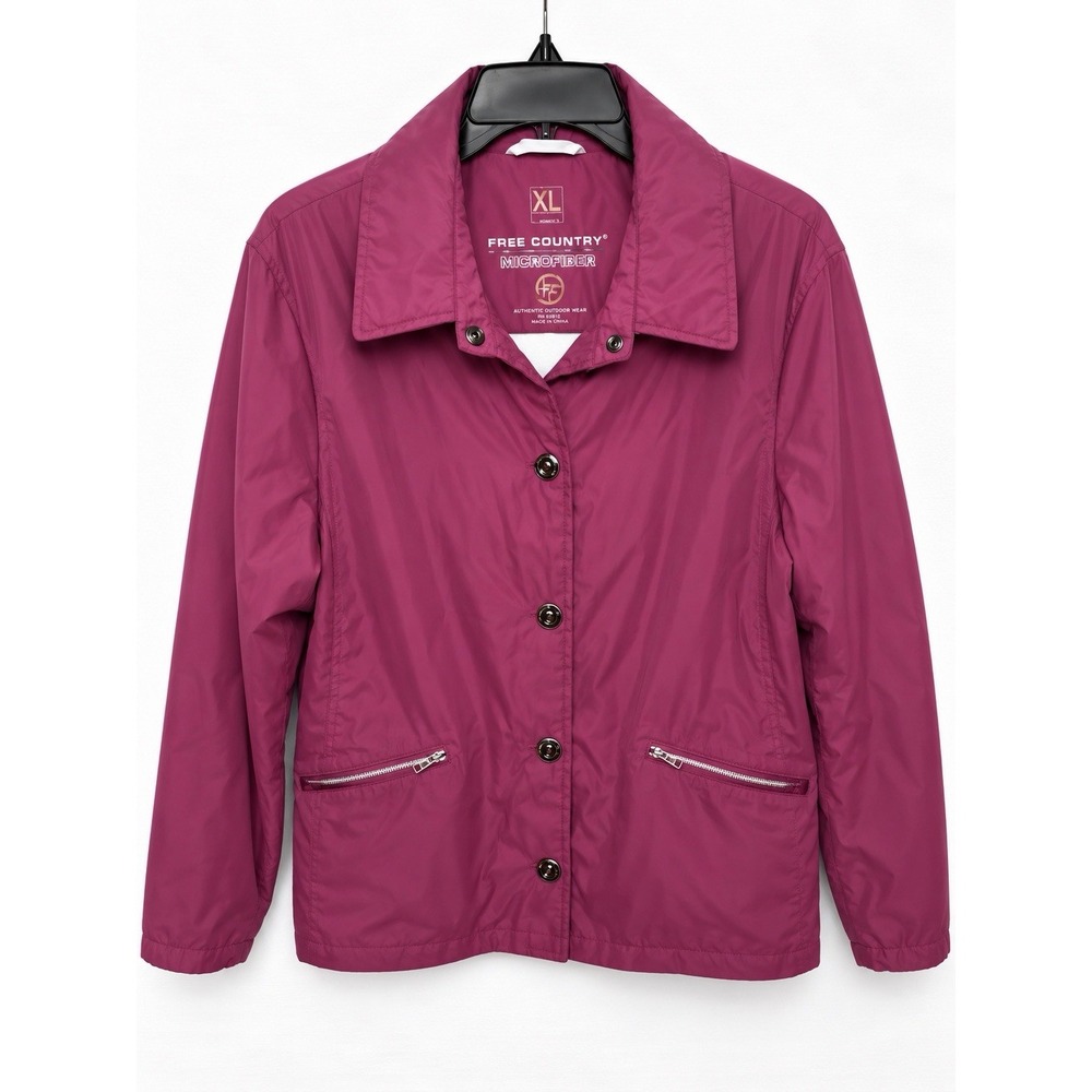 Free Country Women's XL Pink Microfiber Jacket Lightweight Snap Front Zip